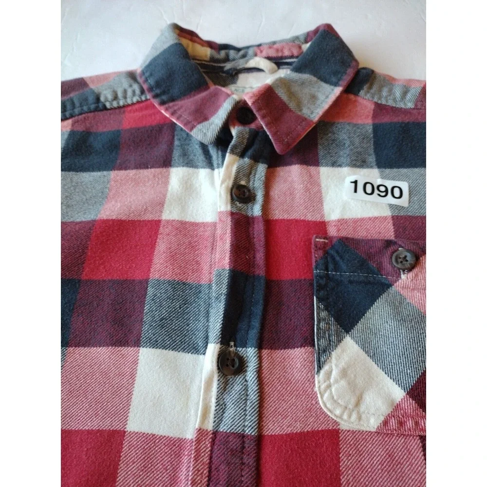 The Childrens Place Button Up Shirt Boys XL 14 Red White Black Plaid Flannel‎